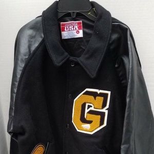 Vintage WARDS Bomber Varsity Jacket Black Men Letterman Gold G 98-99 Academic XL